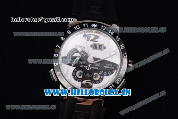 Ulysse Nardin Executive Dual Time & Big Date Asia ST25 Automatic Steel Case White Dial White Markers and Black Rubber Strap - Click Image to Close